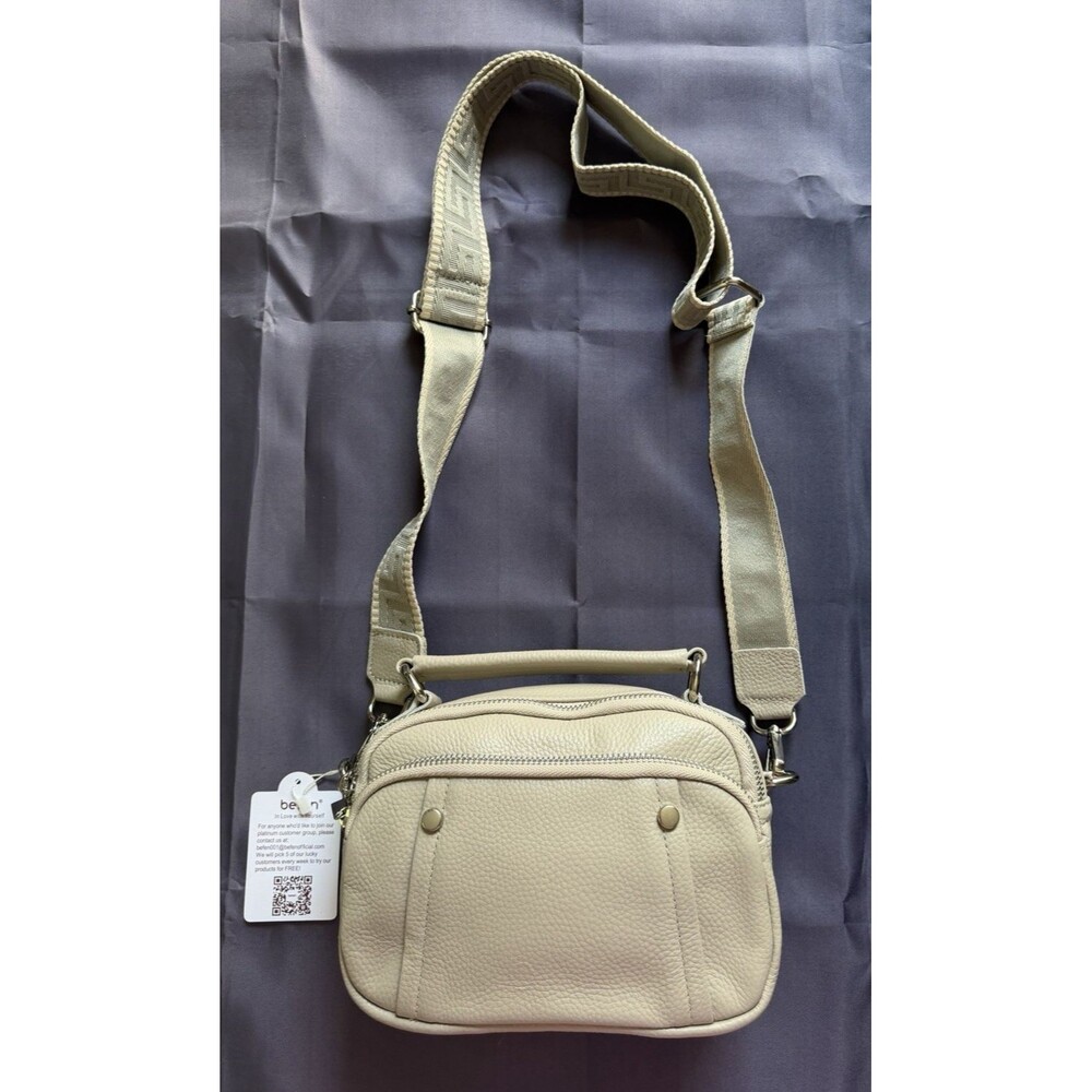 Befen Genuine Leather Purse Crossbody Bag Cream Beige Adjustable Strap NEW